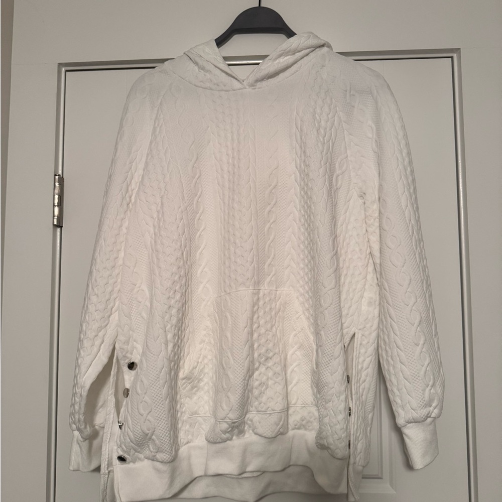 Women's White Textured Tunic Sweater - L